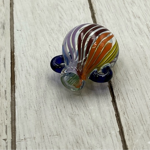 Handmade rainbow open glass pendant Blue and Orange Swirl Glass Bead Necklace - Picture 4 of 5